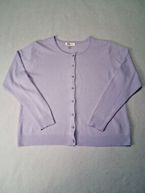 Young Lady Classic Lavender Crewneck Button-Front Cardigan Sweater